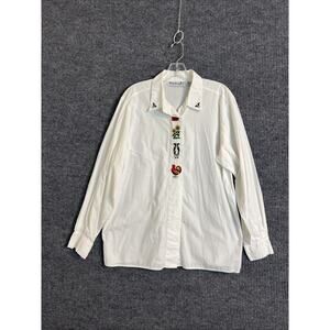 Vintage Peter Martin Womens Button Up Shirt Sz 14 White Embroidered Farm Country
